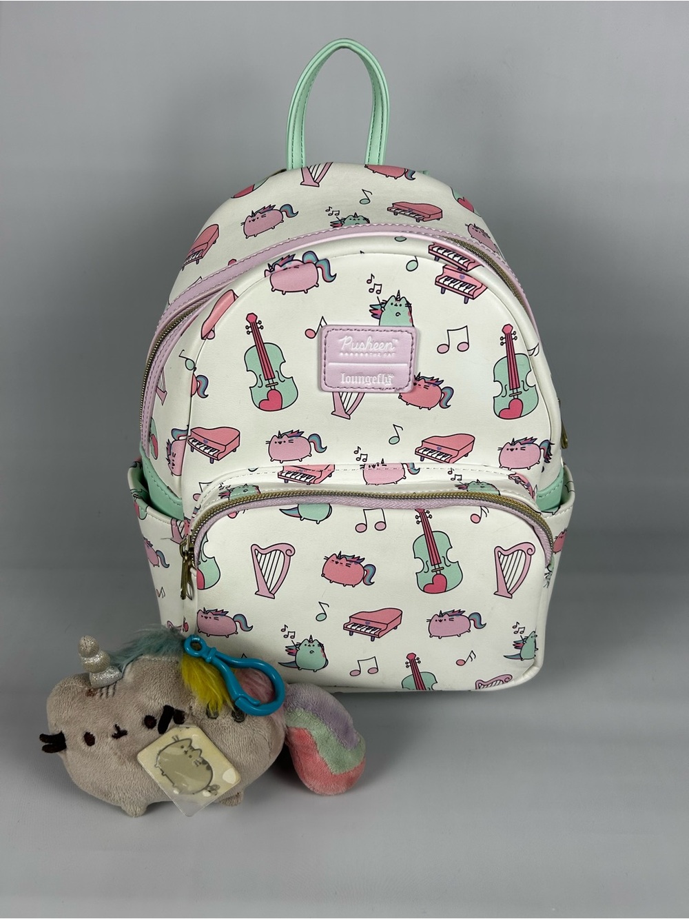 Loungefly Pusheen Cat Unicorn Music Instrument Pink Green White Mini Backpack